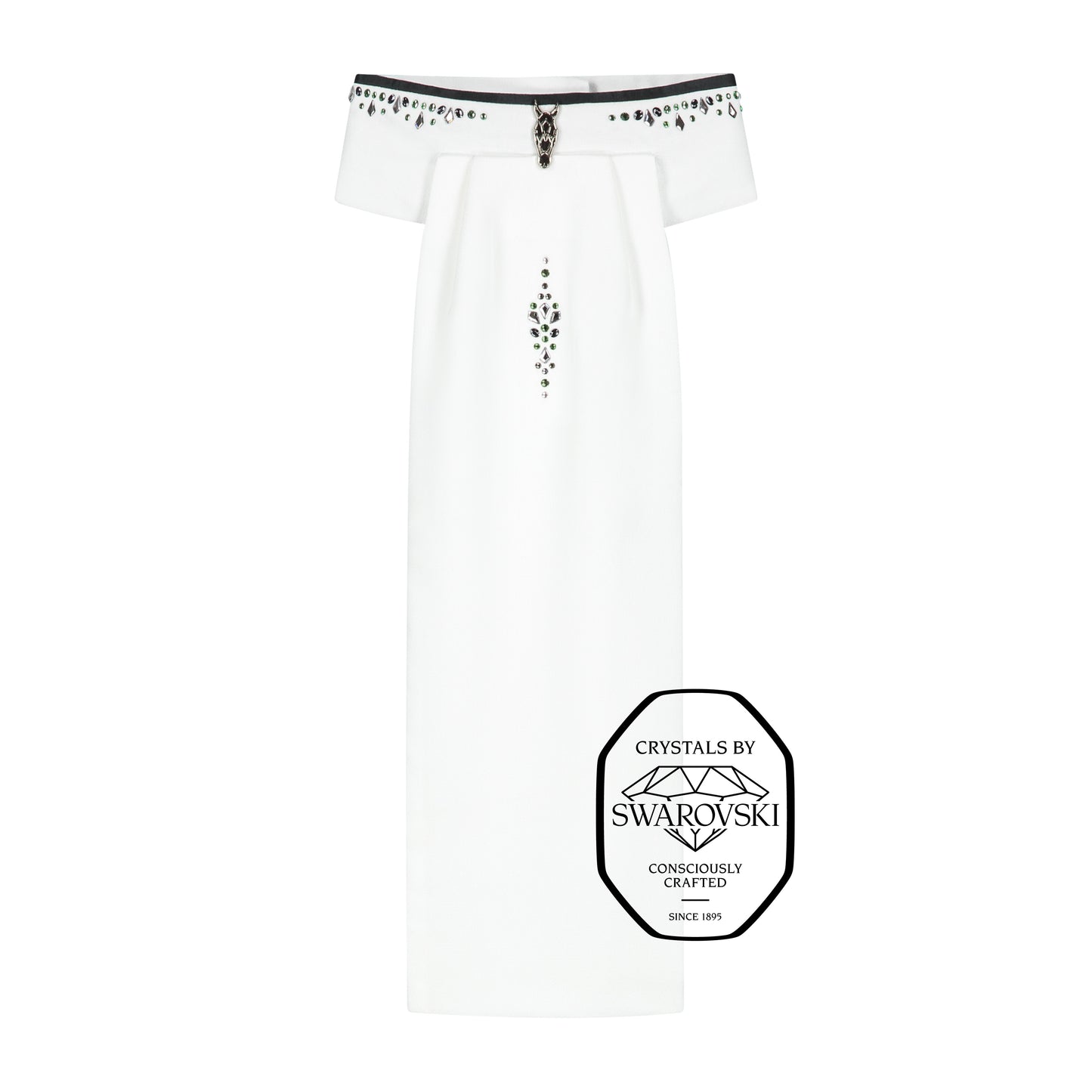 Stock Tie with Black Trim & Emerald Swarovski Details