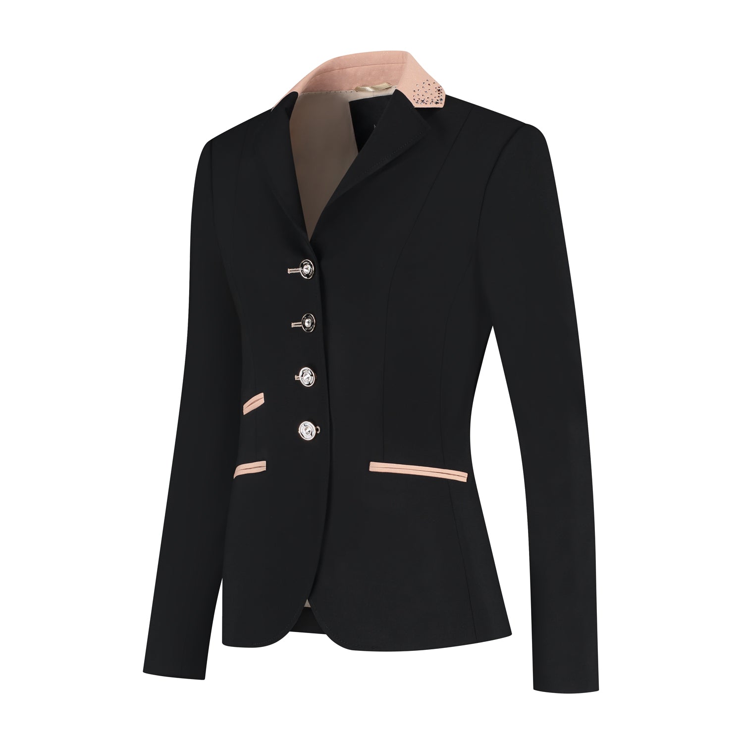 Dames Wedstrijdjasje in Zwart met Roze en Rose Gouden Details