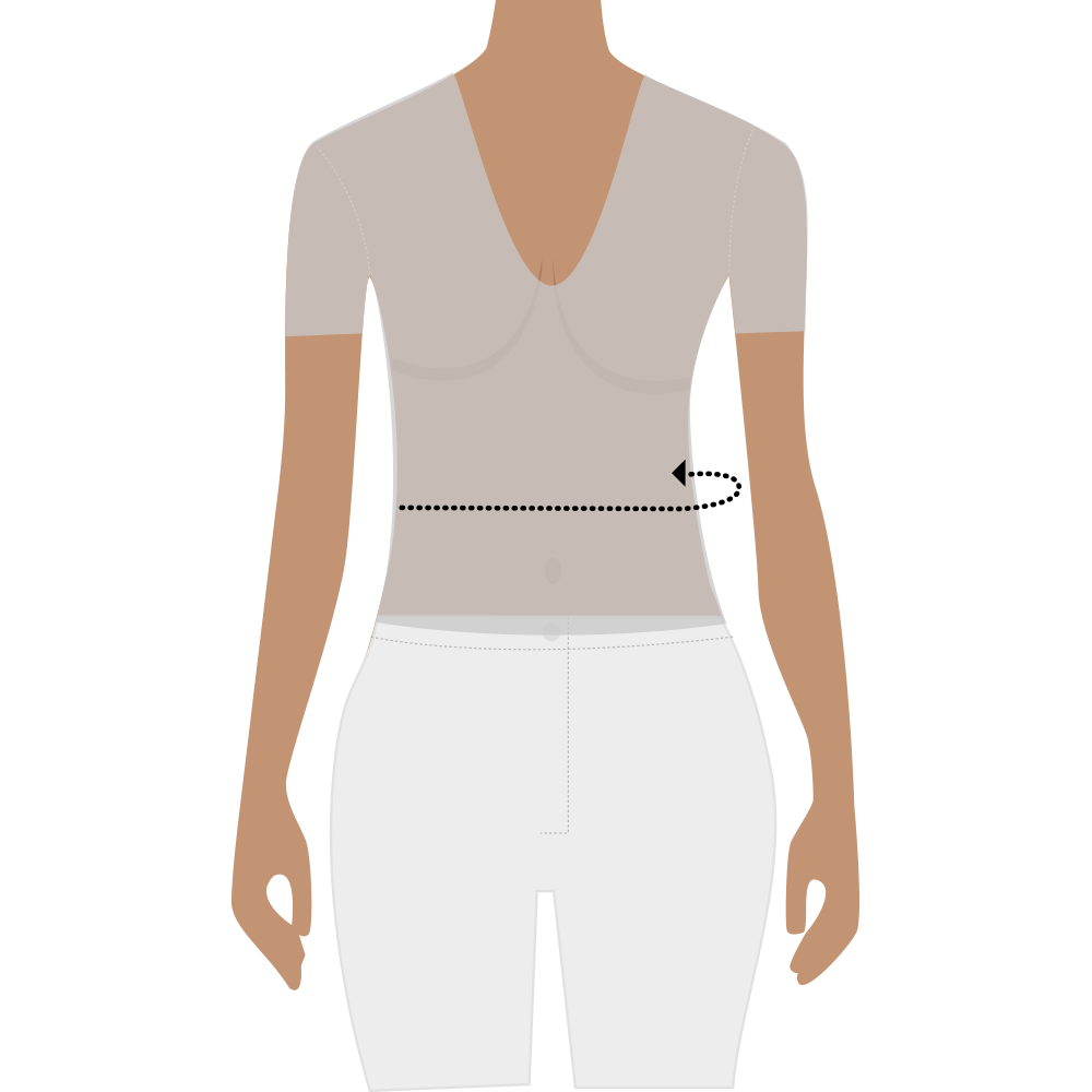 Digital illustration indicating how to measure the waist circumference for the JuulC show jacket size guide