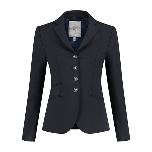 Front of navy JuulC Women's Competition Jacket with tone-on-tone accents in dark blue